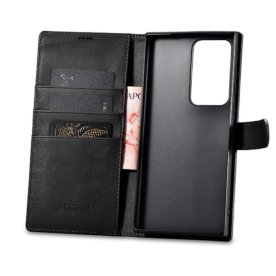 iCarer Wallet Case Samsung Galaxy S23 Ultra bőr tok pénztárca fekete