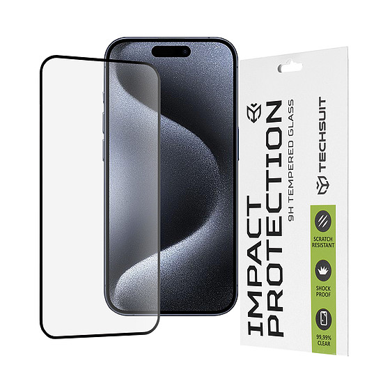 iPhone 15 Pro / iPhone 16 - Techsuit 111D teljes burkolat / teljes ragasztós üveg - fekete