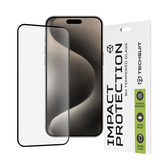 iPhone 15 Pro Max / iPhone 16 Plus - Techsuit 111D teljes burkolat / teljes ragasztós üveg - fekete