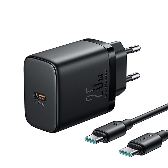 Joyroom JR-TCF11 gyorstöltő 25 W-ig + USB-C / USB-C kábel 1 m - fekete