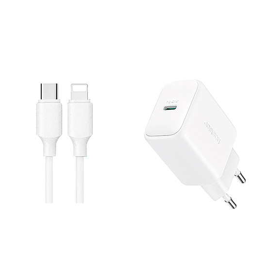 Joyroom JR-TCF20 USB-C PD 20W hálózati töltő - fehér + USB-C / Lightning kábel 1m