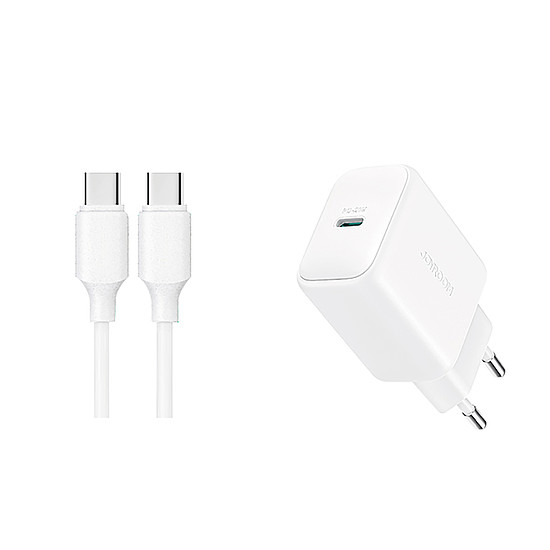 Joyroom JR-TCF20 USB-C PD 20W hálózati töltő - fehér + USB-C / USB-C kábel 1m