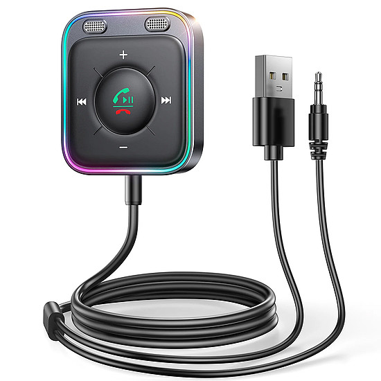 JoyRoom - Vezeték nélküli audio vevő (JR-CB3) - Bluetooth 5.3, Jack 3,5 mm, USB, ENC, Zajszűrő, RGB 2 méteres kábellel - Szürke (KF2313476)