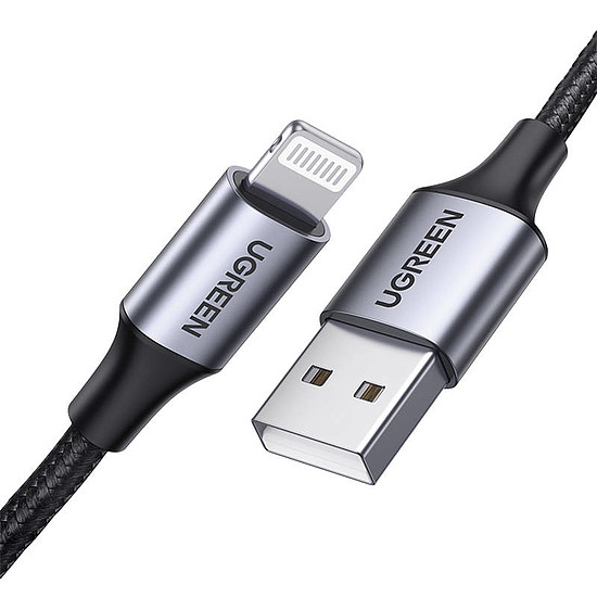 Kábel Lightning az USB-A UGREEN 2.4A US199-hez, 1,5 m, fekete (60157)