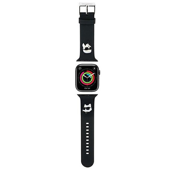 Karl Lagerfeld 3D gumi Karl&Choupette Heads szíj Apple Watchhoz 42/44/45/49mm - fekete