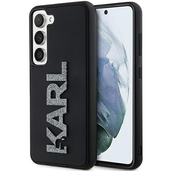 Karl Lagerfeld 3D Rubber Glitter Logo tok Samsung Galaxy S23-hoz - fekete