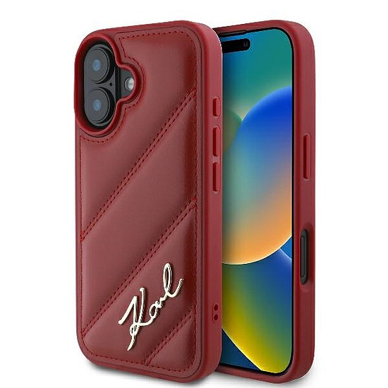 Karl Lagerfeld átlós steppelt Script iPhone 16 tok - piros