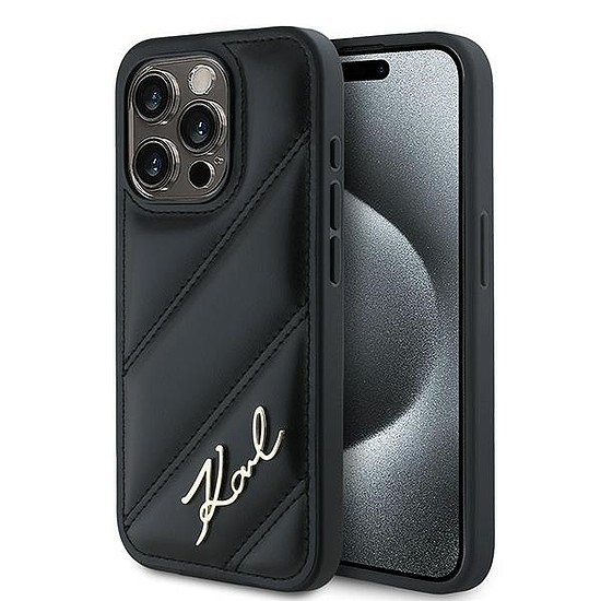 Karl Lagerfeld Diagonal Quilted Script tok iPhone 13 Pro / 13 telefonhoz - fekete