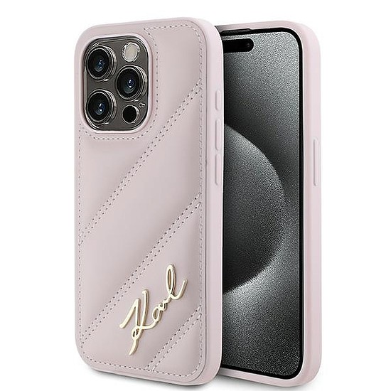 Karl Lagerfeld Diagonal Quilted Script tok iPhone 15 Pro Max készülékhez - rózsaszín