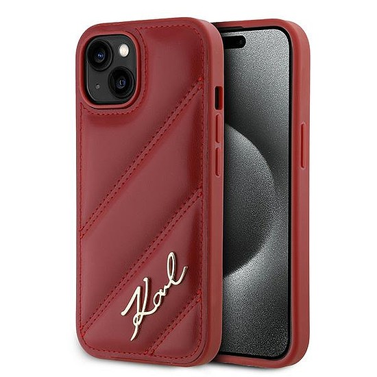 Karl Lagerfeld Diagonal Quilted Script tok iPhone 15/14/13 telefonhoz - piros