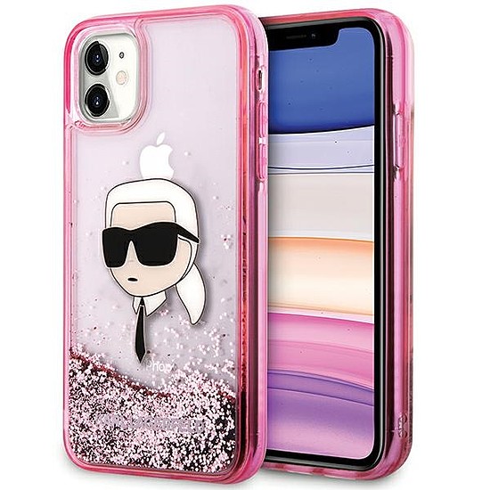 Karl Lagerfeld Glitter Karl Head iPhone 11/XR tok - rózsaszín