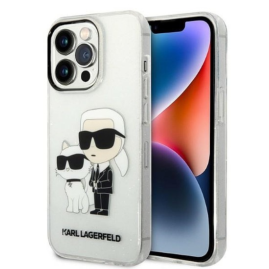 Karl Lagerfeld Glitter Karl&Choupette tok iPhone 14 Pro-hoz - átlátszó