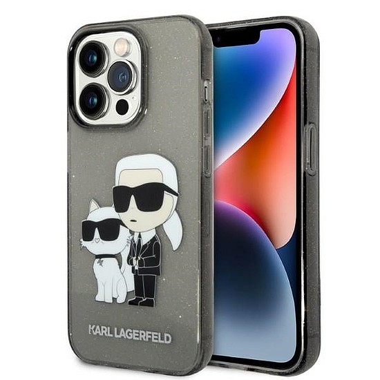 Karl Lagerfeld Glitter Karl&Choupette tok iPhone 14 Pro Max telefonhoz - fekete