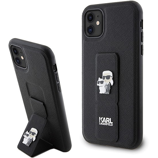 Karl Lagerfeld Gripstand Saffiano Karl&Choupette Pins tok iPhone 11 / Xr telefonhoz - fekete