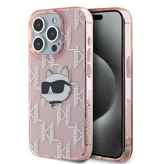 Karl Lagerfeld IML Choupette Head & Monogram tok iPhone 15 Pro Max készülékhez - rózsaszín