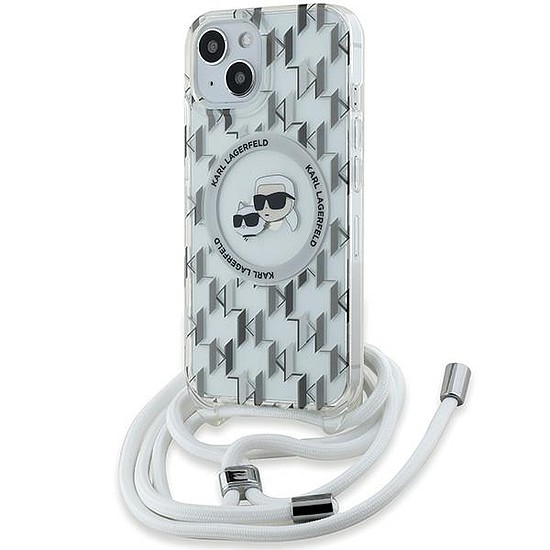 Karl Lagerfeld IML Crossbody Monogram Karl & Choupette Head MagSafe tok iPhone 15/14/13 telefonhoz - átlátszó