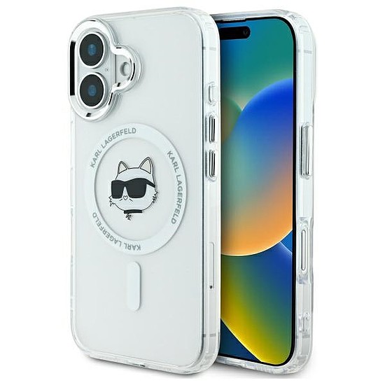 Karl Lagerfeld IML fém Choupette fej MagSafe iPhone 16 tok - fehér