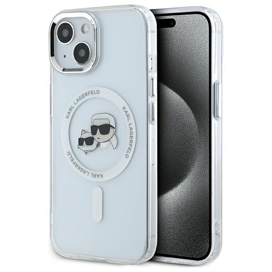 Karl Lagerfeld IML fém Karl&Choupette Head MagSafe iPhone 14 tok - fehér