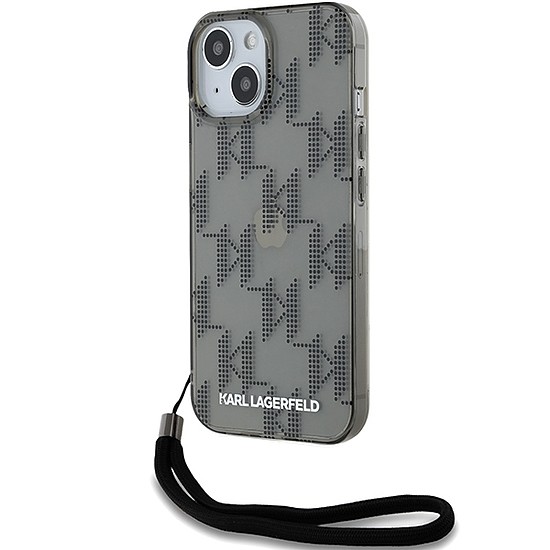 Karl Lagerfeld IML Mono KL Pattern & Cord tok iPhone 15/14/13 telefonhoz - fekete