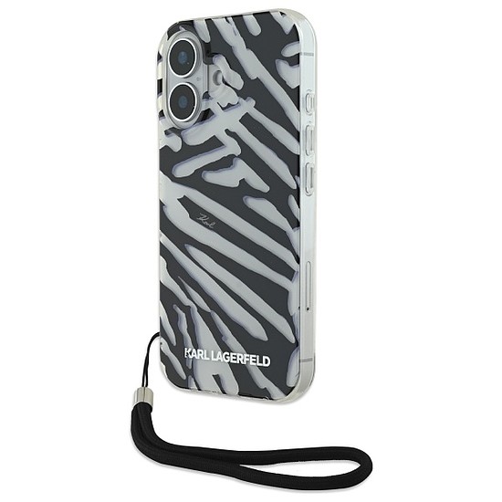 Karl Lagerfeld IML Zebra mintás és vezetékes iPhone 16 tok - fekete