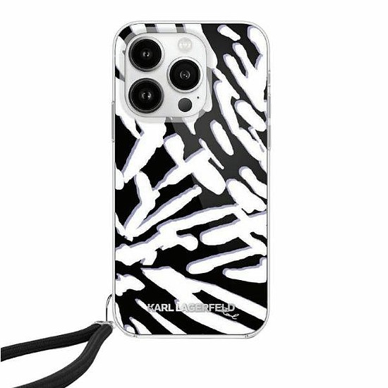 Karl Lagerfeld IML Zebra Pattern & Cord tok iPhone 15 Pro Max telefonhoz - fekete