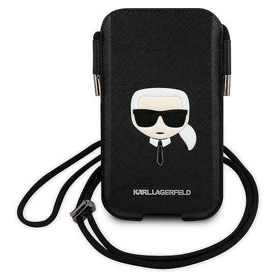 Karl Lagerfeld kézitáska KLHCP12MOPHKHK 6.1" fekete/fekete keménytok, Saffiano Ikonik Karl´s Head