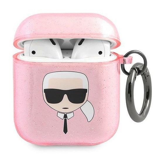 Karl Lagerfeld KLA2UKHGP AirPods borító rózsaszín/rózsaszín Glitter Karl´s Head