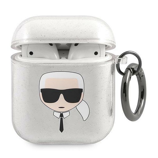 Karl Lagerfeld KLA2UKHGS AirPods borító ezüst/ezüst Glitter Karl feje