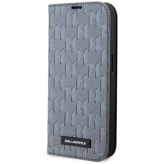 Karl Lagerfeld KLBKP14LSAKLHPG iPhone 14 Pro 6.1" könyvespolc ezüst/ezüst Saffiano Monogram