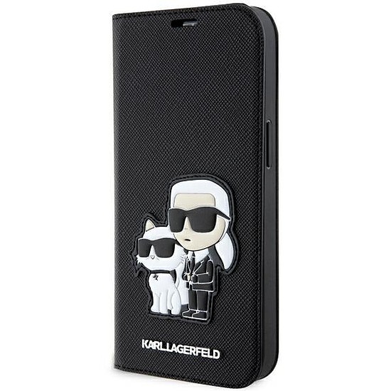 Karl Lagerfeld KLBKP14LSANKCPK iPhone 14 Pro 6.1" könyvespolc fekete/fekete Saffiano Karl & Choupette