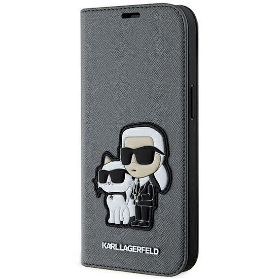 Karl Lagerfeld KLBKP14SSANKCPG iPhone 14 6.1" könyvespolc ezüst/ezüst Saffiano Karl & Choupette