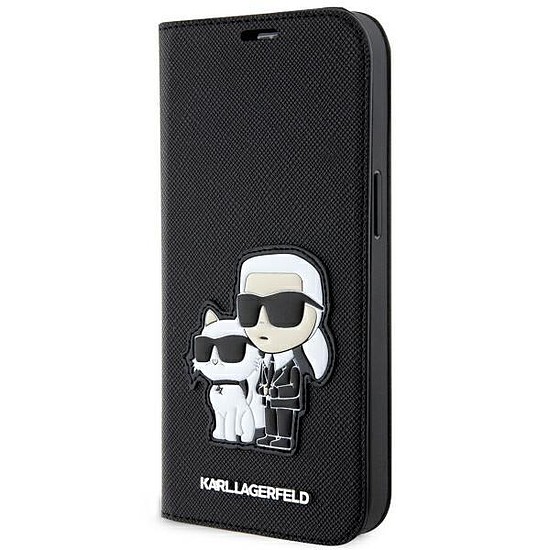 Karl Lagerfeld KLBKP14SSANKCPK iPhone 14 6.1"-es könyvespolc fekete/fekete Saffiano Karl & Choupette