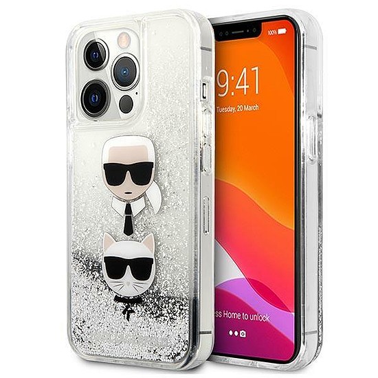 Karl Lagerfeld KLHCP13LKICGLS iPhone 13 Pro / 13 6.1" ezüst/ezüst keménytok, Liquid Glitter Karl&Choupette Head