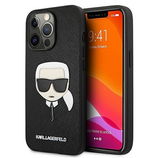 Karl Lagerfeld KLHCP13LSAKHBK iPhone 13 Pro / 13 6,1" fekete/fekete keménytok, Saffiano Ikonik Karl´s Head