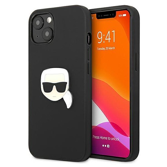 Karl Lagerfeld KLHCP13SPKMK iPhone 13 mini 5,4" fekete/fekete keménytokos bőr Ikonik Karl`s Head Metal