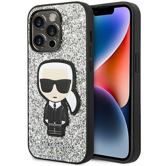 Karl Lagerfeld KLHCP14LGFKPG iPhone 14 Pro 6.1" keménytokos ezüst / ezüst Glitter Flakes Ikonik