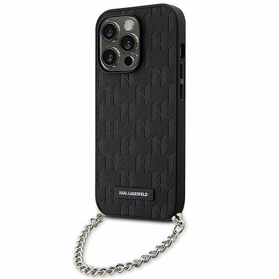 Karl Lagerfeld KLHCP14LSACKLHPK iPhone 14 Pro 6.1" fekete/fekete keménytokos Saffiano monogram lánc