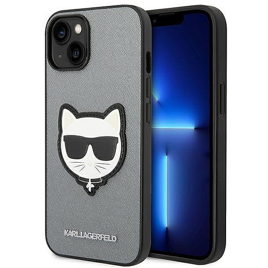 Karl Lagerfeld KLHCP14MSAPCHG iPhone 14 Plus 6.7" kemény tok, ezüst/ezüst Saffiano Choupette fejtapasz