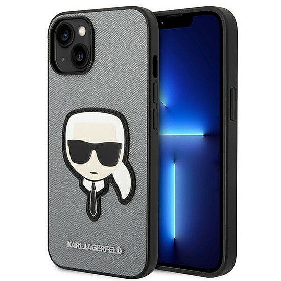 Karl Lagerfeld KLHCP14MSAPKHG iPhone 14 Plus 6,7" ezüst/ezüst kemény tok, Saffiano Karl fejfoltja