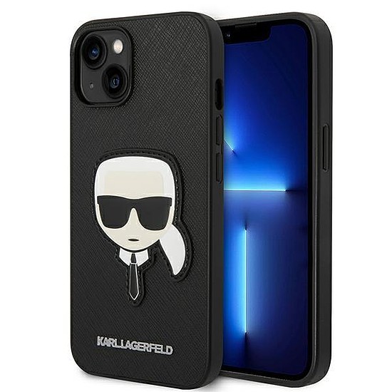 Karl Lagerfeld KLHCP14MSAPKHK iPhone 14 Plus 6,7" fekete/fekete keménytok, Saffiano Karl´s Head Patch