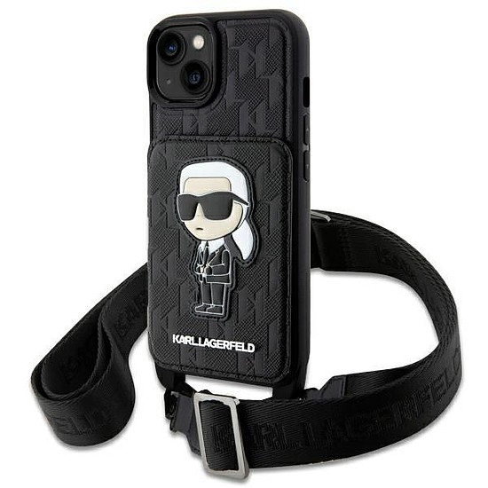 Karl Lagerfeld KLHCP14SCSAKHPKK iPhone 14 6.1" kemény tok fekete/fekete Crossbody Saffiano Monogram Ikonik