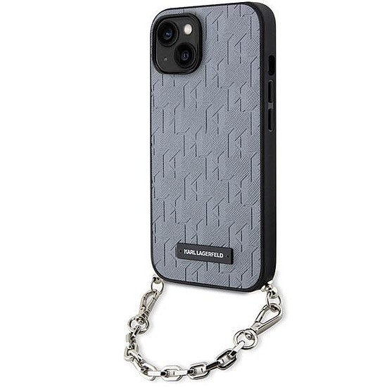 Karl Lagerfeld KLHCP14SSACKLHPG iPhone 14 6.1" ezüst/ezüst keménytokos Saffiano monogram lánc