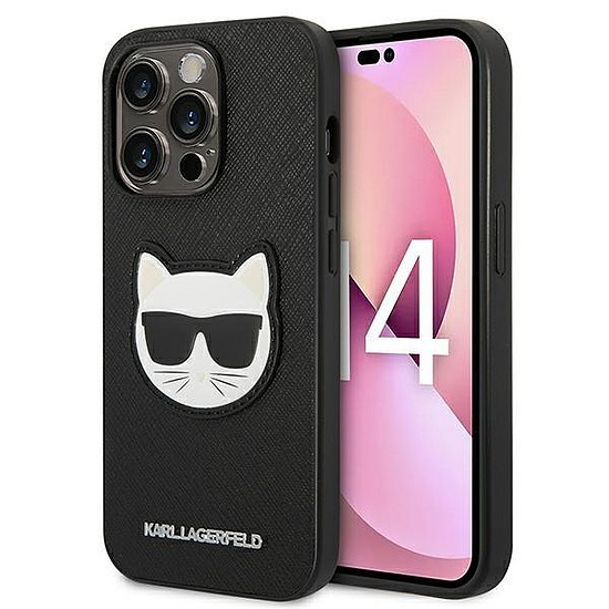 Karl Lagerfeld KLHCP14XSAPCHK iPhone 14 Pro Max 6.7" kemény tokos fekete/fekete Saffiano Choupette fejtapasz