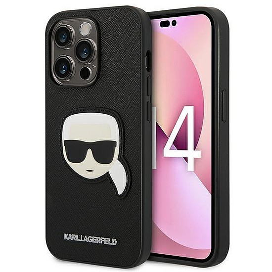 Karl Lagerfeld KLHCP14XSAPKHK iPhone 14 Pro Max 6,7" fekete/fekete keménytok, Saffiano Karl´s Head Patch