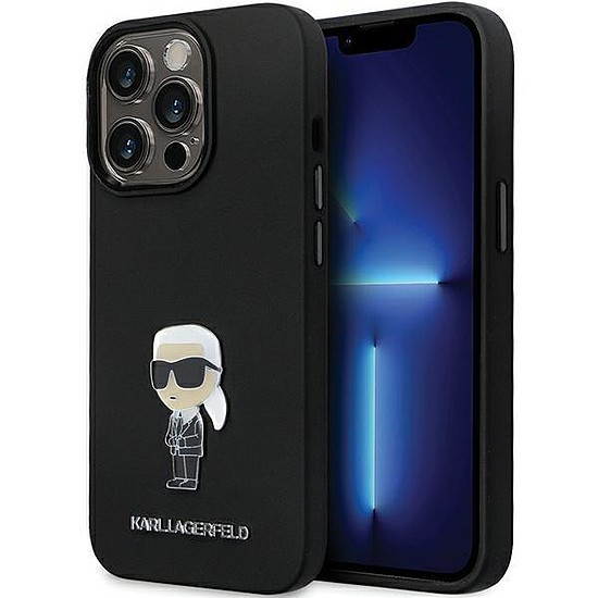 Karl Lagerfeld KLHCP14XSMHKNPK tok iPhone 14 Pro Max 6.7"-hez - fekete szilikon Ikonik fém tű