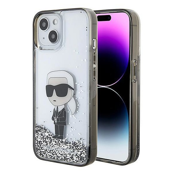 Karl Lagerfeld KLHCP15SLKKNSK iPhone 15 6.1" átlátszó kemény tok Liquid Glitter Ikonik