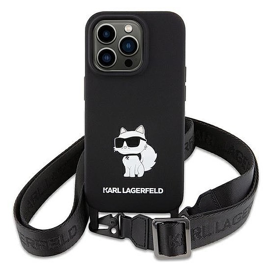 Karl Lagerfeld KLHCP15SSCBSCNK iPhone 15 6.1 hüvelykes keményház, fekete/fekete kereszttestű szilikon Choupette