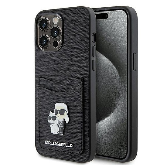 Karl Lagerfeld KLHCP15XSAPKCNPK iPhone 15 Pro Max 6,7" fekete/fekete keménytokos Saffiano Cardslot KC fém tű