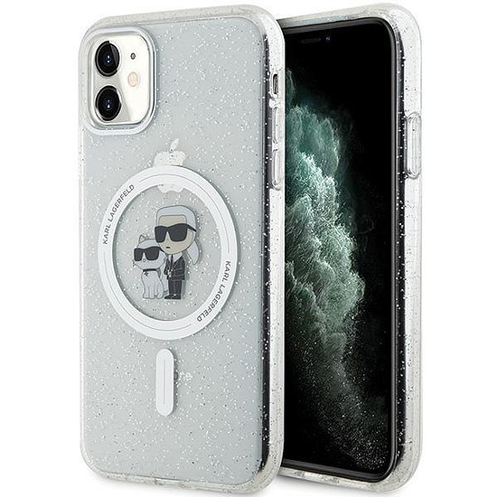 Karl Lagerfeld KLHMN61HGKCNOT tok iPhone 11 / Xr telefonhoz - átlátszó kemény tok Karl&Choupette Glitter MagSafe