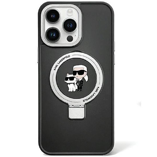 Karl Lagerfeld KLHMP13LHMRSKCK iPhone 13 Pro 6.1" fekete/fekete keményházas gyűrűs állvány Karl&Choupette MagSafe